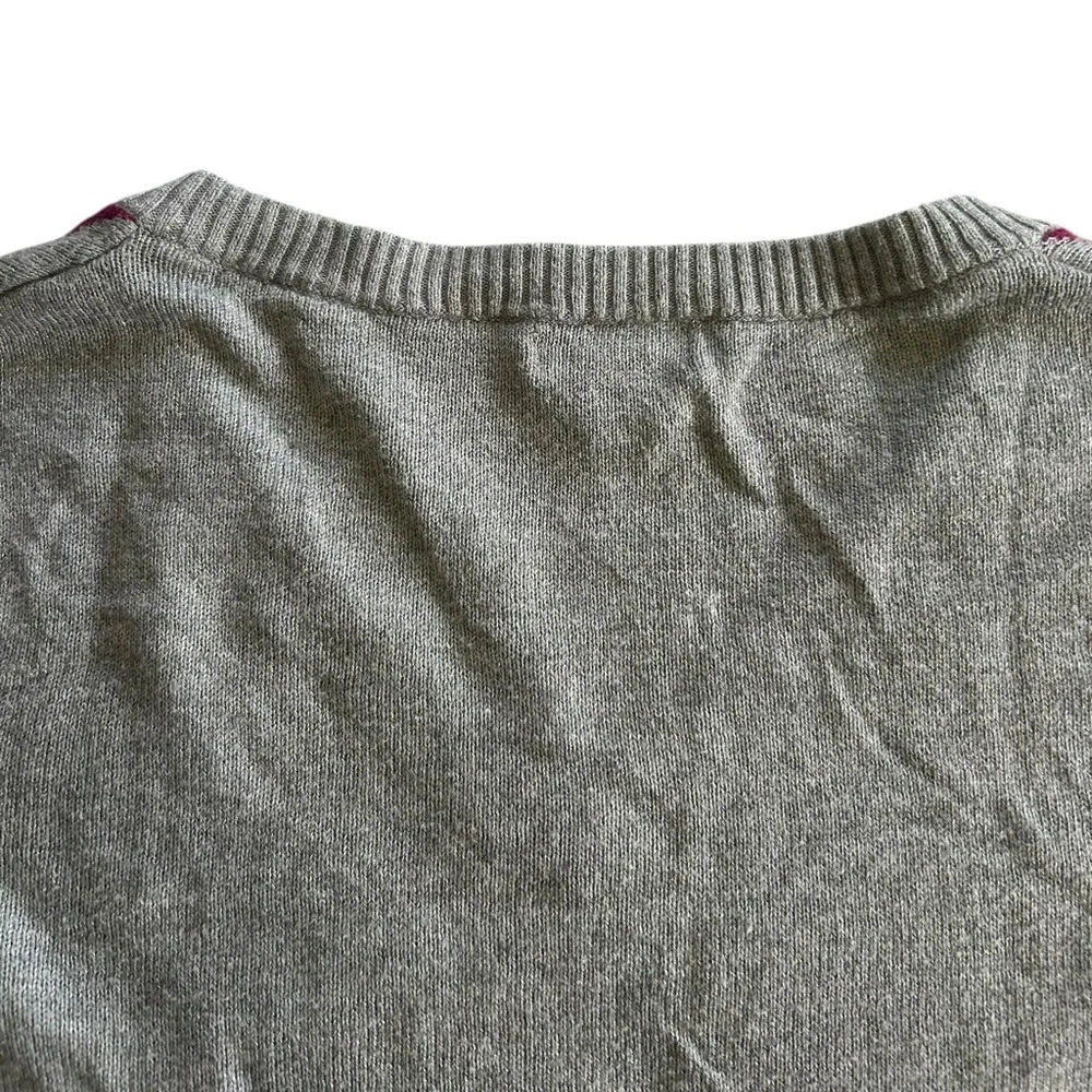 Argyle Plaid Burgundy Grey Preppy Cotton Long Sleeve Sweater Size Small